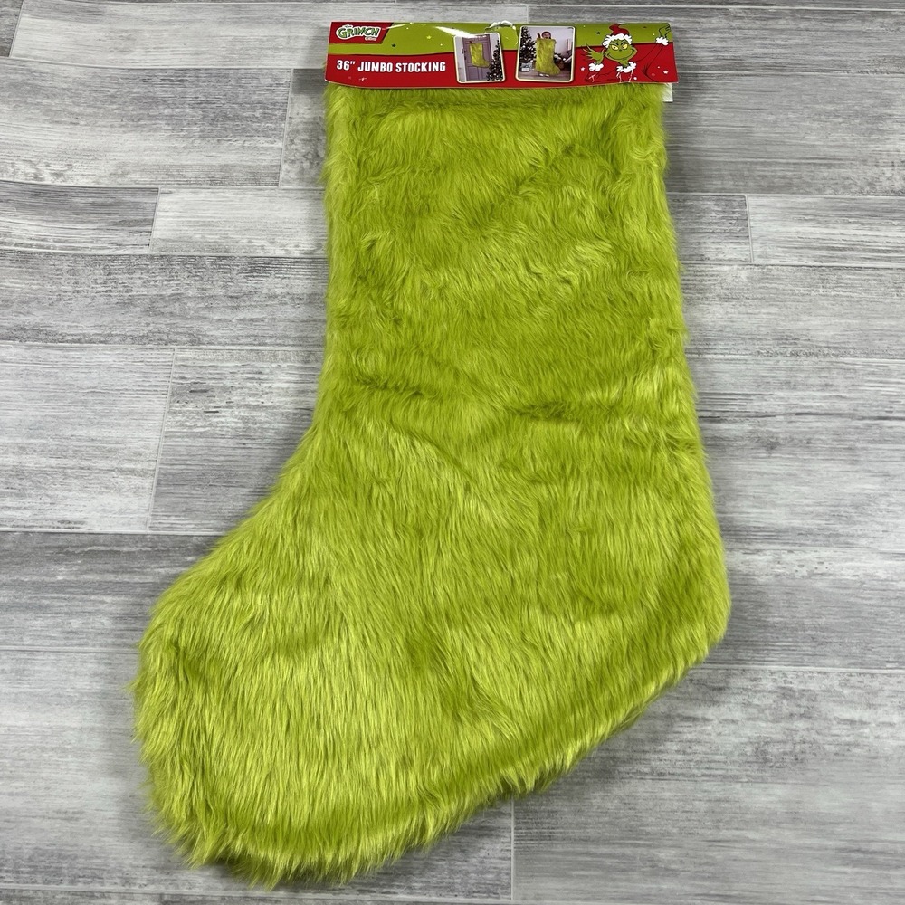 Dr. Seuss The Grinch 36" Jumbo Christmas Stocking, Green Faux Fur MSRP $39.99